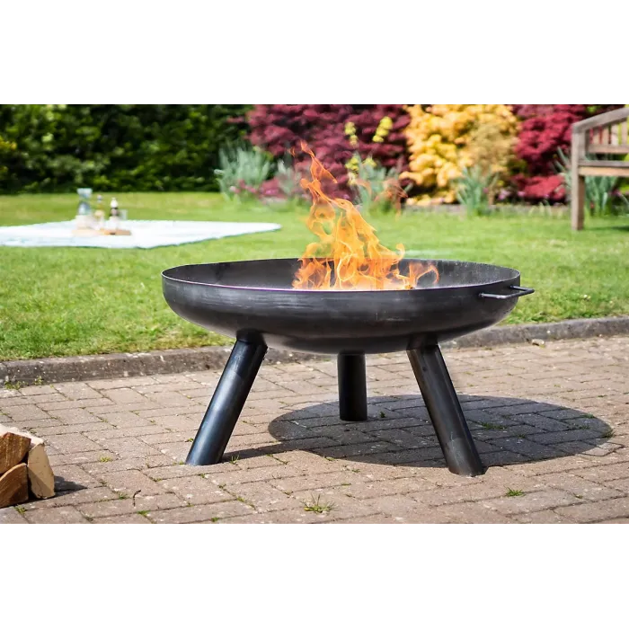 Grande Caldera Large Brushed Steel Firebowl with Stable Base - Use with Logs or Briquettes - Outdoor Heating - 40 x 80cm