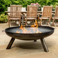 Ultimo Caldera Extra-Large Brushed Steel Firebowl - Stylish Outdoor Fire Pit with Three-Leg Support - Easy Assembly - 38 x 100cm
