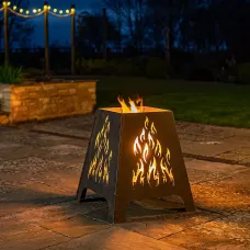 Quadro Firebasket Laser Cut Steel Firebasket with 360 Flame View Bronze Finish Logs or Briquettes For Patios & Gardens 56 x 40cm