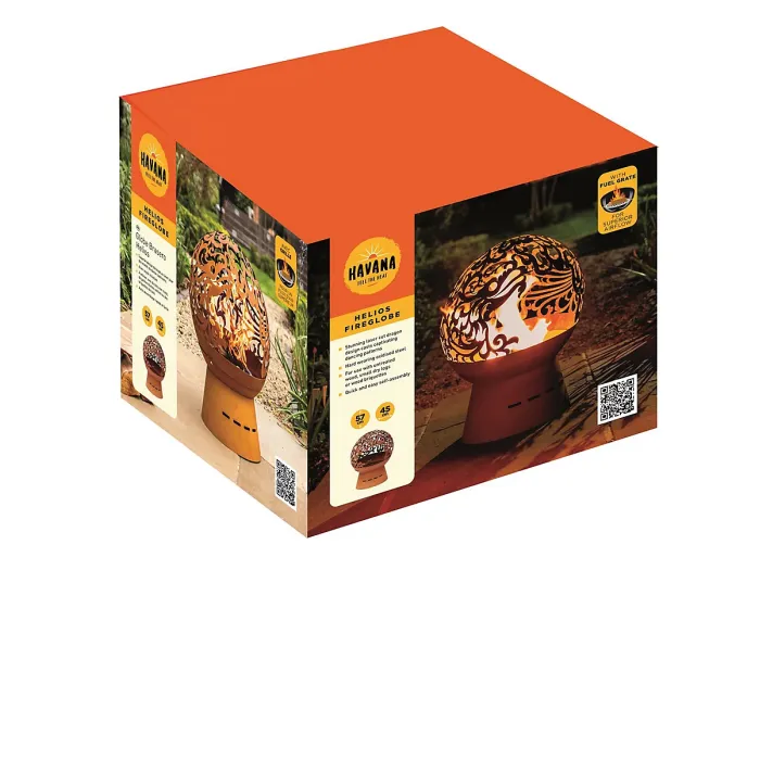 Helios Fireglobe Oxidised Steel Fireglobe with Dragon Cut-Out Light Display Outdoor Firepit for Logs or Briquettes - 57 x 45cm