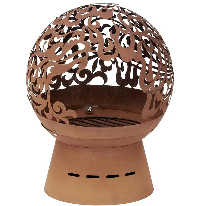 Helios Fireglobe Oxidised Steel Fireglobe with Dragon Cut-Out Light Display Outdoor Firepit for Logs or Briquettes - 57 x 45cm