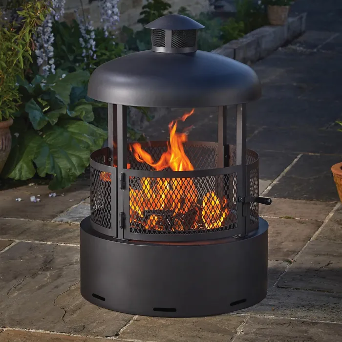 Fire Dancer Stylish Round Black Steel Firepit with Heat-Resistant Finish - Logs or Briquettes - Easy Outdoor Assembly - 80 x 55cm