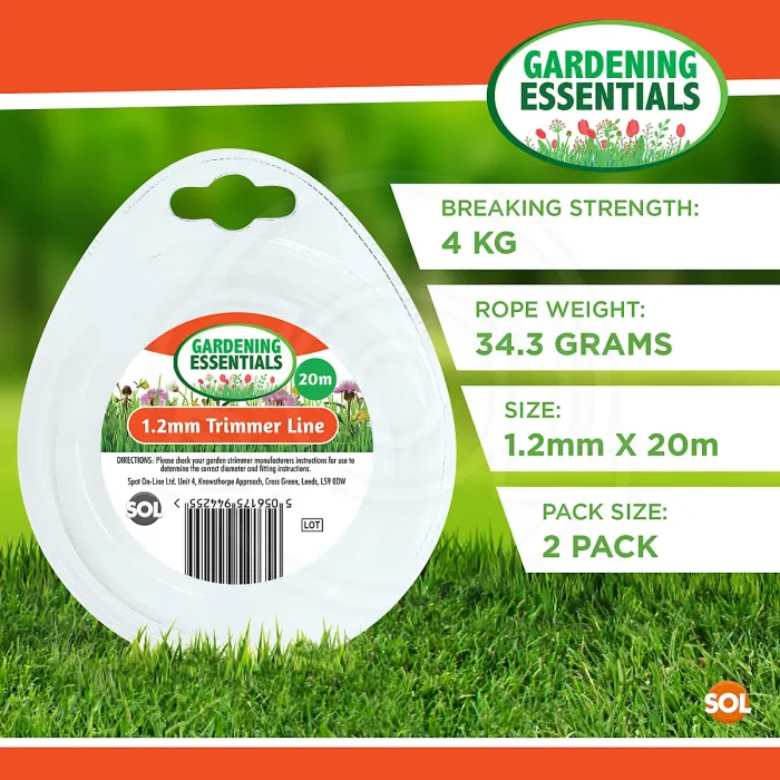 2pk Strimmer Wire 1.2mm x 20m Heavy Duty Strimmer Line Clear Strimmer Cord Grass Trimmer Wire Cable