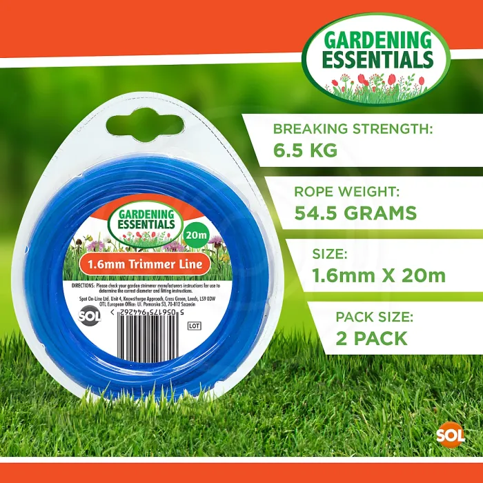 2pk Strimmer Wire 1.6mm x 20m Heavy Duty Strimmer Line Clear Strimmer Cord Grass Trimmer Wire Cable