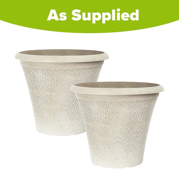 YouGarden April Powdered Grey Round Planters, 2 x 36cm Decorative Containers, with Drainage Holes, Garden Pots