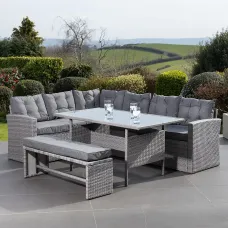Piana Grey Outdoor Rattan Corner Sofa with Table and Bench
