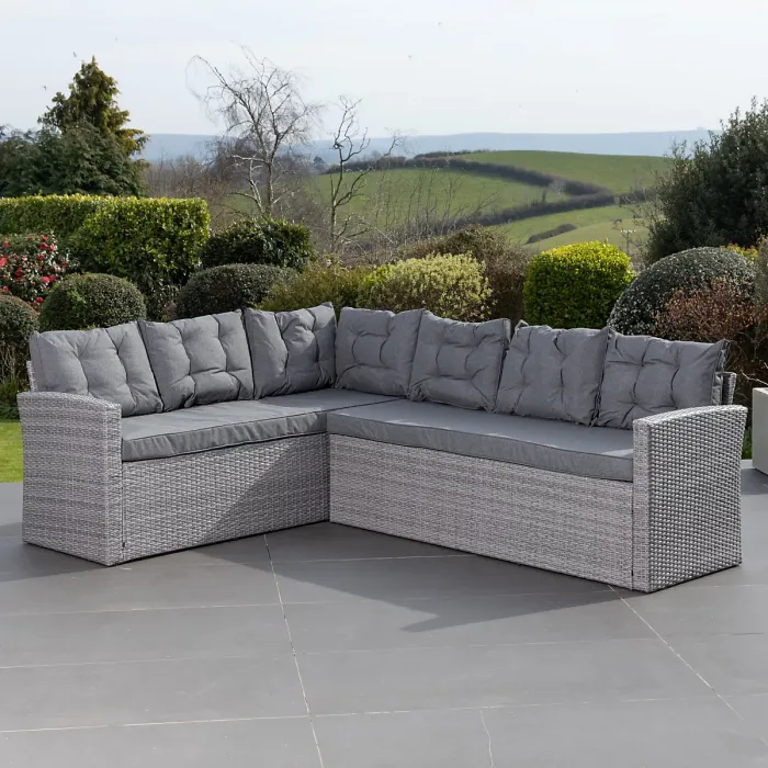Piana Grey Outdoor Rattan Corner Sofa with Table and Bench