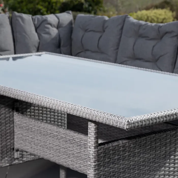 Piana Grey Outdoor Rattan Corner Sofa with Table and Bench
