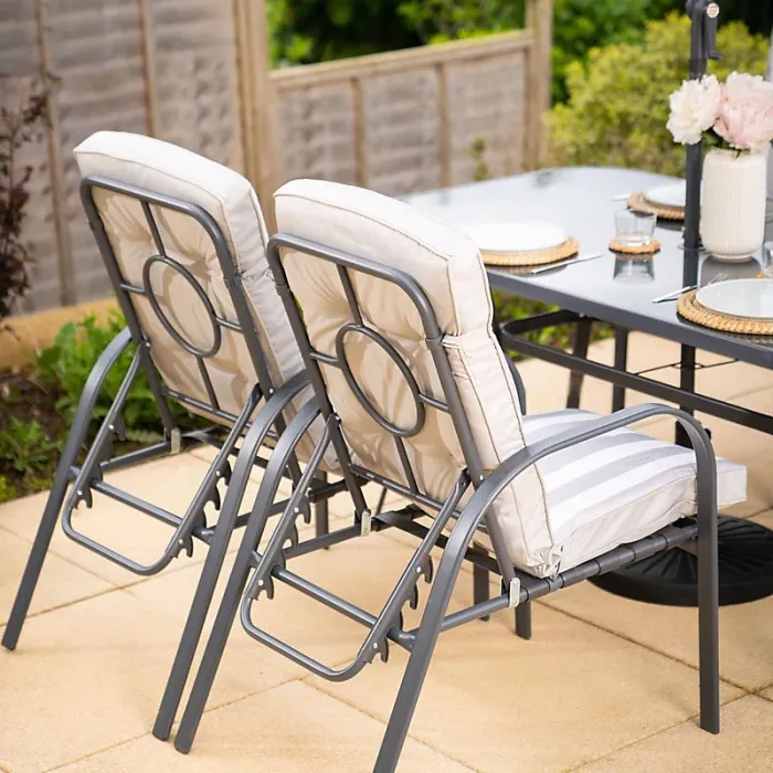 Primrose 6 Seater Reclining Chair Garden Dining Furniture Set Table Parasol Grey
