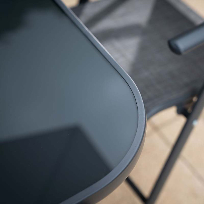 Primrose 6 Seater Dining Set Garden Furniture With Parasol Reclining Chairs Glass Table In Grey