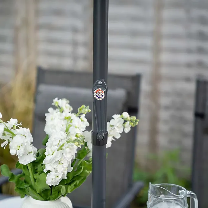 Primrose 6 Seater Dining Set Garden Furniture With Parasol Reclining Chairs Glass Table In Grey