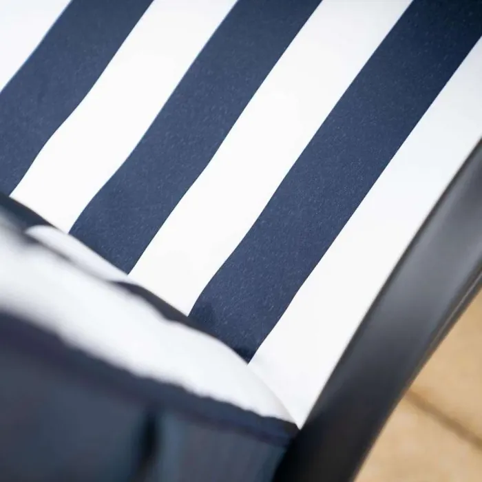 Primrose 6 Seater Garden Furniture Dining Set with Reversible Cushions and Crank Parasol in Navy