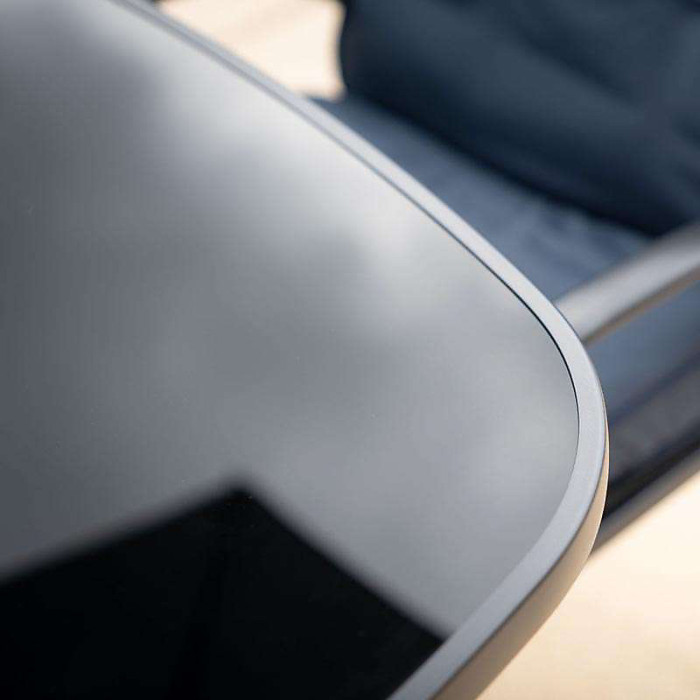 Primrose 6 Seater Reclining Garden Furniture Dining Set with Reversible Cushions and Crank Parasol in Navy