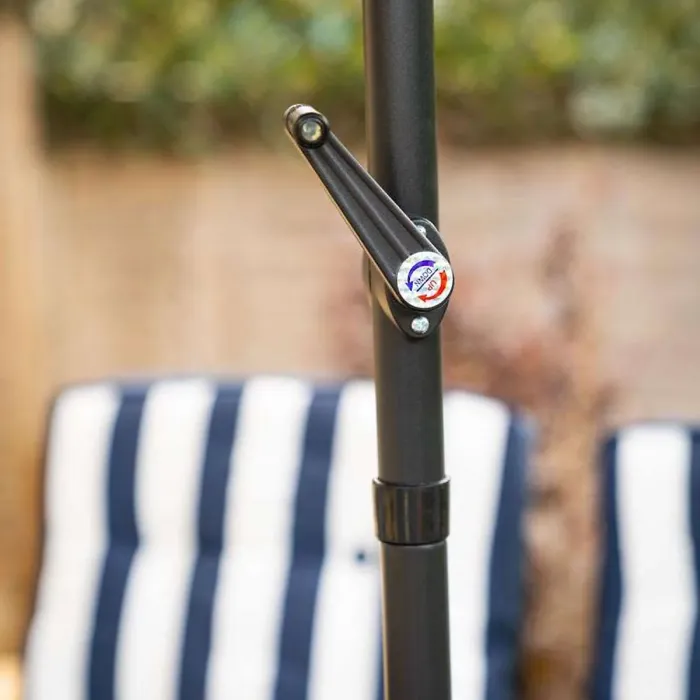 Primrose 6 Seater Reclining Garden Furniture Dining Set with Reversible Cushions and Crank Parasol in Navy