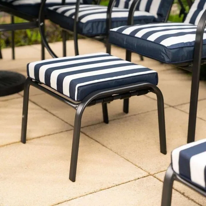 Primrose 6 Seater Reclining Garden Furniture Dining Set with Reversible Cushions and Crank Parasol in Navy