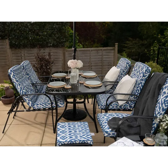 Primrose 6 Seater Dining Furniture Reclining Foot Stools Blue and Coffee Table