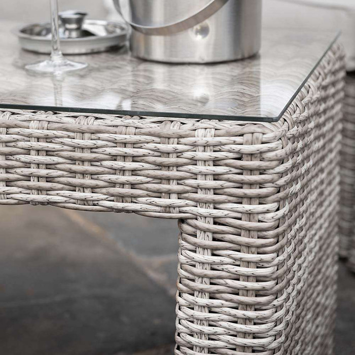 Primrose Living Luxury Rattan 5 Seater Modular Garden Furniture Sofa Set with Open Coffee Table and Footstools in Stone