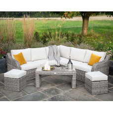 Primrose Living Luxury Rattan 7 Seater Modular Garden Furniture Sofa Set with Coffee Table and Footstools in Stone