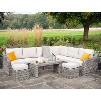 Primrose Living Luxury Rattan 8 Seater Modular Garden Furniture Sofa Set with Coffee Table and Footstools in Stone