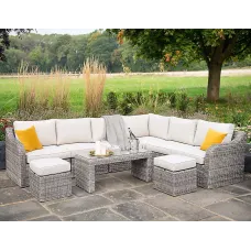 Primrose Living Luxury Rattan 8 Seater Modular Garden Furniture Sofa Set with Coffee Table and Footstools in Stone