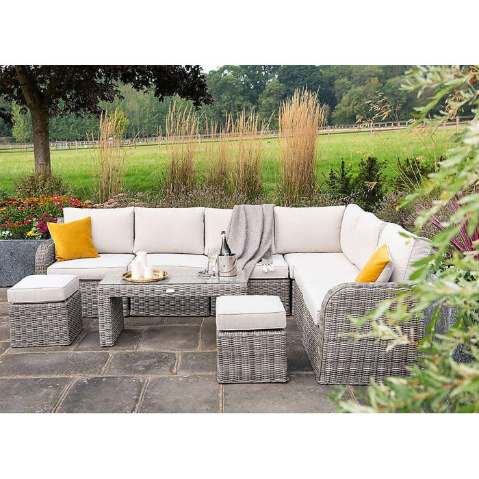 Primrose Living Luxury Rattan 8 Seater Modular Garden Furniture Sofa Set with Coffee Table and Footstools in Stone