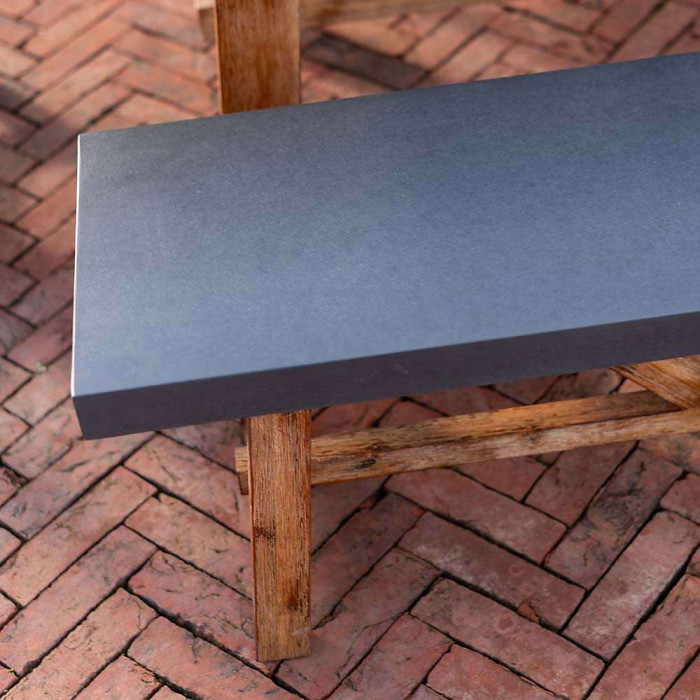 Primrose Living Acacia Wood 6 Seater Dining Set Garden Furniture 2 Benches and 2 Stools Rustic Cement Topped