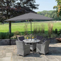 Primrose Living Luxury Rattan 4 Seater Circular Garden Furniture Dining Set in Pebble