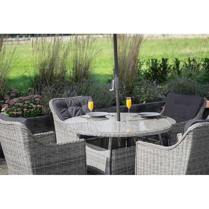 Primrose Living Luxury Rattan 4 Seater Circular Garden Furniture Dining Set in Pebble