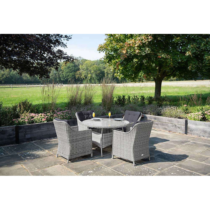 Primrose Living Luxury Rattan 4 Seater Circular Garden Furniture Dining Set in Pebble