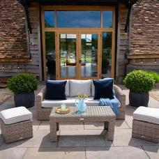 Primrose Living Classic Rattan 5 Seater Garden Furniture Sofa Set with Coffee Table and Footstools