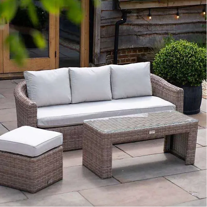 Primrose Living Classic Rattan 5 Seater Garden Furniture Sofa Set with Coffee Table and Footstools
