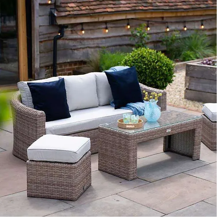 Primrose Living Classic Rattan 5 Seater Garden Furniture Sofa Set with Coffee Table and Footstools