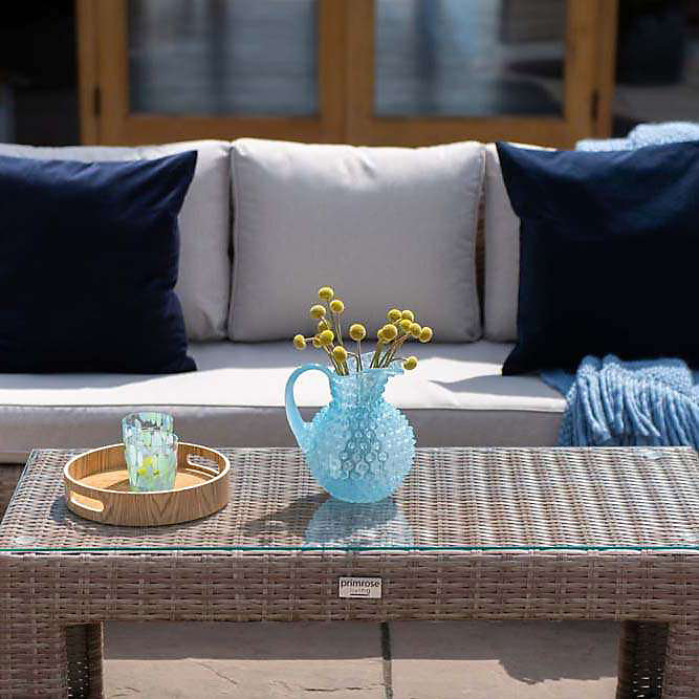 Primrose Living Classic Rattan 5 Seater Garden Furniture Sofa Set with Coffee Table and Footstools