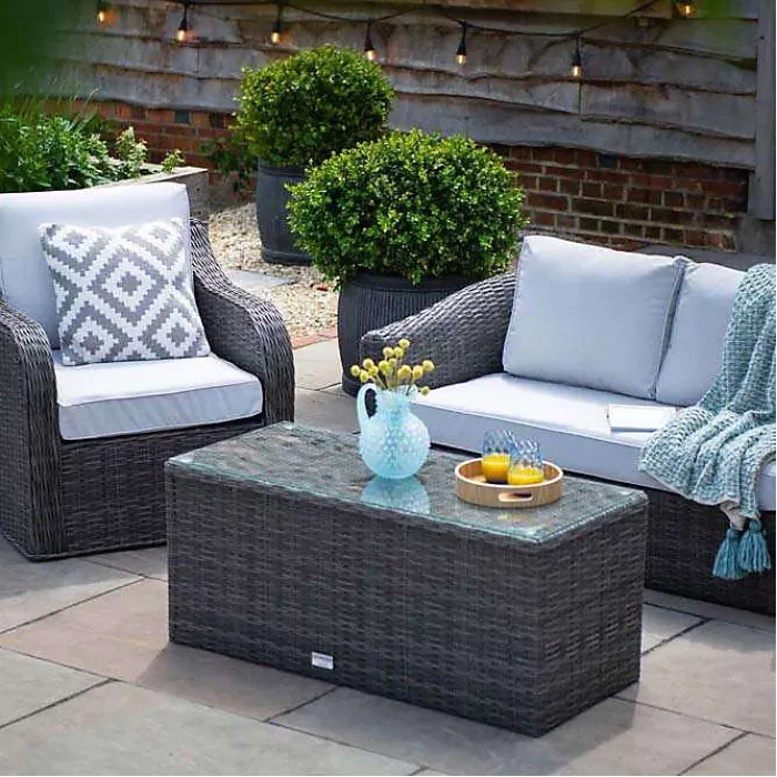 Primrose Living Classic Rattan 4 Seater Garden Furniture Sofa Set with Coffee Table in Stone