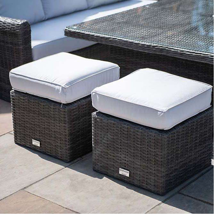 Primrose Living Classic Rattan 8 Seater Garden Furniture Sofa Set with Rectangular Rising Table and Parasol in Stone