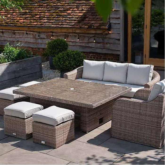 Primrose Living Classic Rattan 8 Seater Garden Furniture Sofa Set with Rectangular Rising Table and Parasol