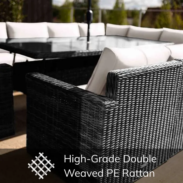 Primrose Living Classic Rattan 8 Seater Garden Furniture Sofa Set with Rectangular Rising Table and Parasol