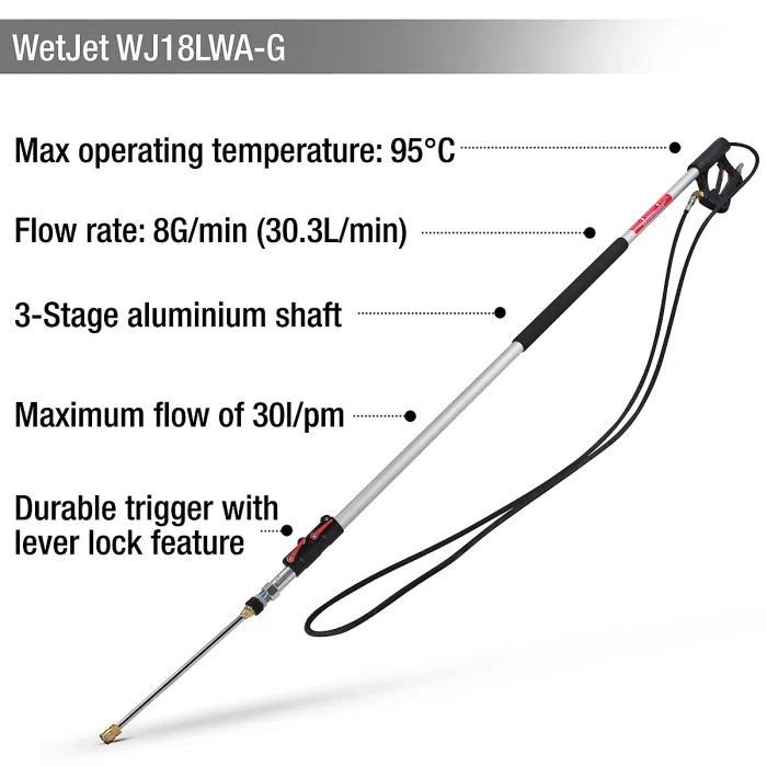 WetJet 18 Foot Aluminium High Pressure Telescopic Lance WJ18LWA-G