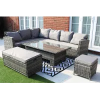 ROSEN 9 SEATER CORNER SOFA RISING TABLE & STORAGE BENCH SETS IN GREY