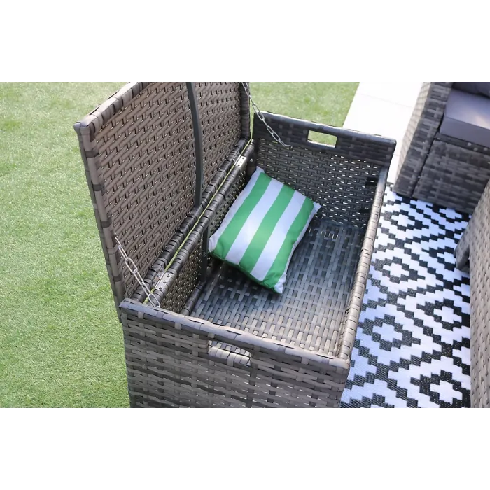 ROSEN 9 SEATER CORNER SOFA RISING TABLE & STORAGE BENCH SETS IN GREY