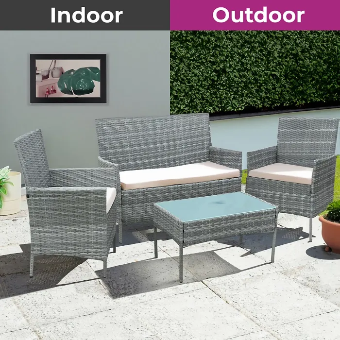 Neo Grey 4 Piece Rattan Outdoor Furniture Garden Sofa Set