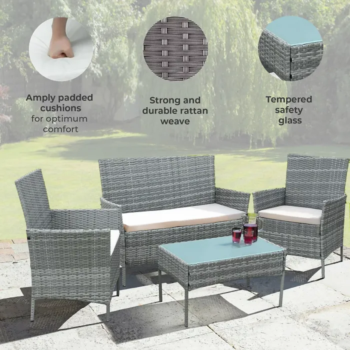 Neo Grey 4 Piece Rattan Outdoor Furniture Garden Sofa Set
