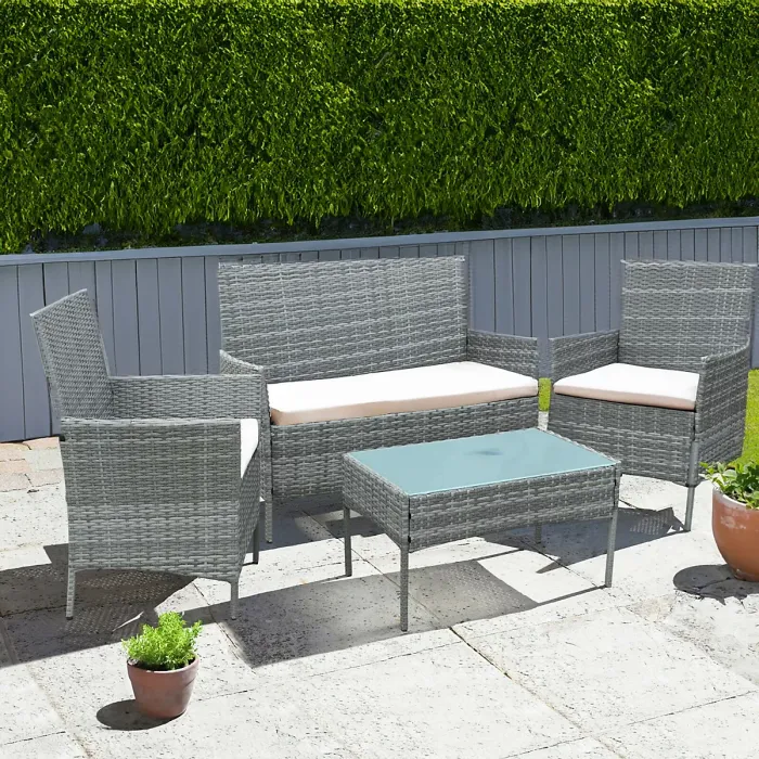 Neo Grey 4 Piece Rattan Outdoor Furniture Garden Sofa Set