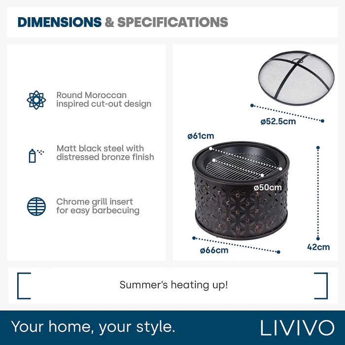 LIVIVO Rombo 2-in-1 Fire Pit, Outdoor BBQ & Firepit Combo