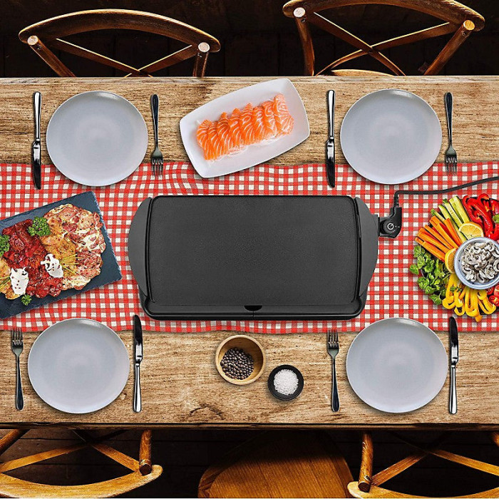Duronic Teppanyaki Grill Plate GP20, Large Non-Stick Griddle, Countertop Electric Pan, 52x27cm Indoor BBQ, Adjustable Temperature