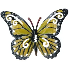 Small Yellow Metal Butterfly Garden/Home Wall Art Ornament 11x8.5cm