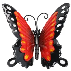 Small 3D Red Metal Butterfly Garden/Home Wall Art Ornament 7x12x14cm