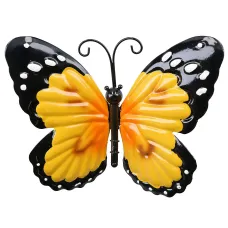 Small 3D Yellow Metal Butterfly Garden/Home Wall Art Ornament 7x12x14cm