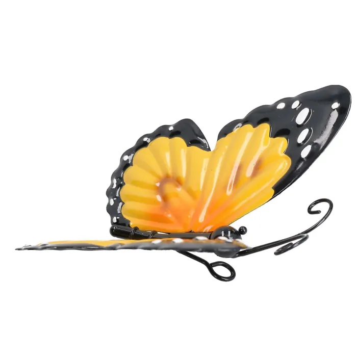 Small 3D Yellow Metal Butterfly Garden/Home Wall Art Ornament 7x12x14cm
