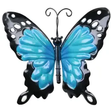 Small 3D Blue Metal Butterfly Garden/Home Wall Art Ornament 7x12x14cm